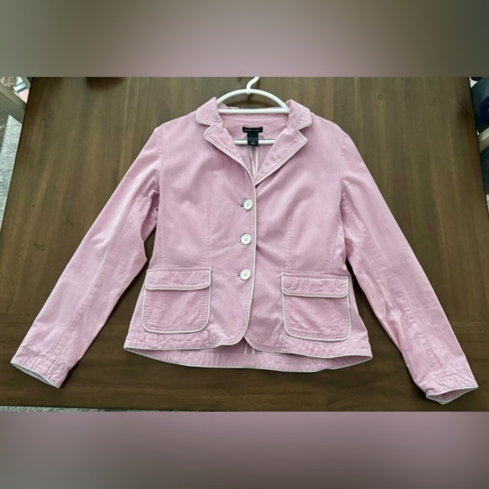 New York & Company Pink White Striped Blazer Size 8